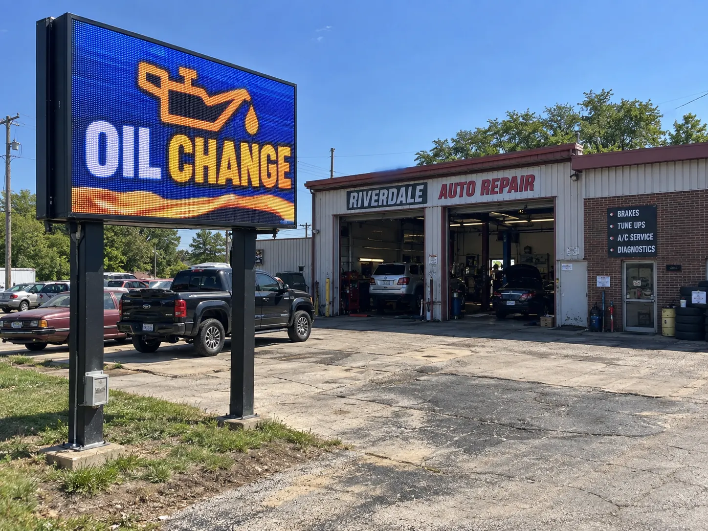 Automotive service LED sign Outdoor LED sign beside an automotive service business